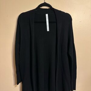 Lululemon Black Open Front Merino Wool Cardigan, Lightweight Knit, Size 2